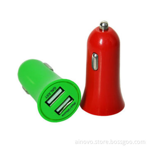 Mini car battery charger for iPad/ iPhone/ Samsung galaxy, UV printing, 2 port USB, 2.1A